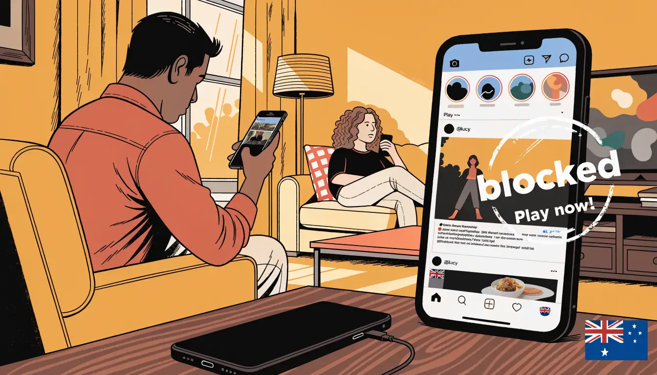 Smartphone showing blocked casino ad on social media